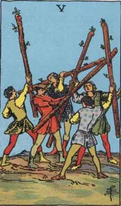 Five of Wands, classic RWS illustration