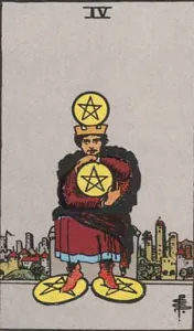 Four of Pentacles, classic RWS illustration