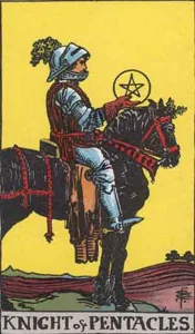 Knight of Pentacles, classic RWS illustration