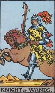 Knight of Wands, classic RWS illustration