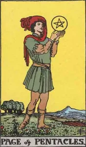 Page of Pentacles, classic RWS illustration