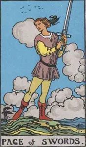 Page of Swords, classic RWS illustration