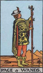 Page of Wands, classic RWS illustration