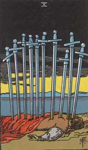 Ten of Swords, classic RWS illustration