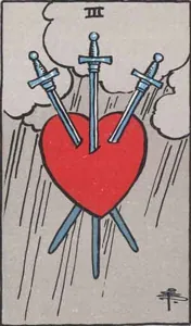 Three of Swords, classic RWS illustration